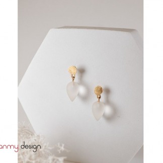 Big frosted quartz drop earrings with 18k gold